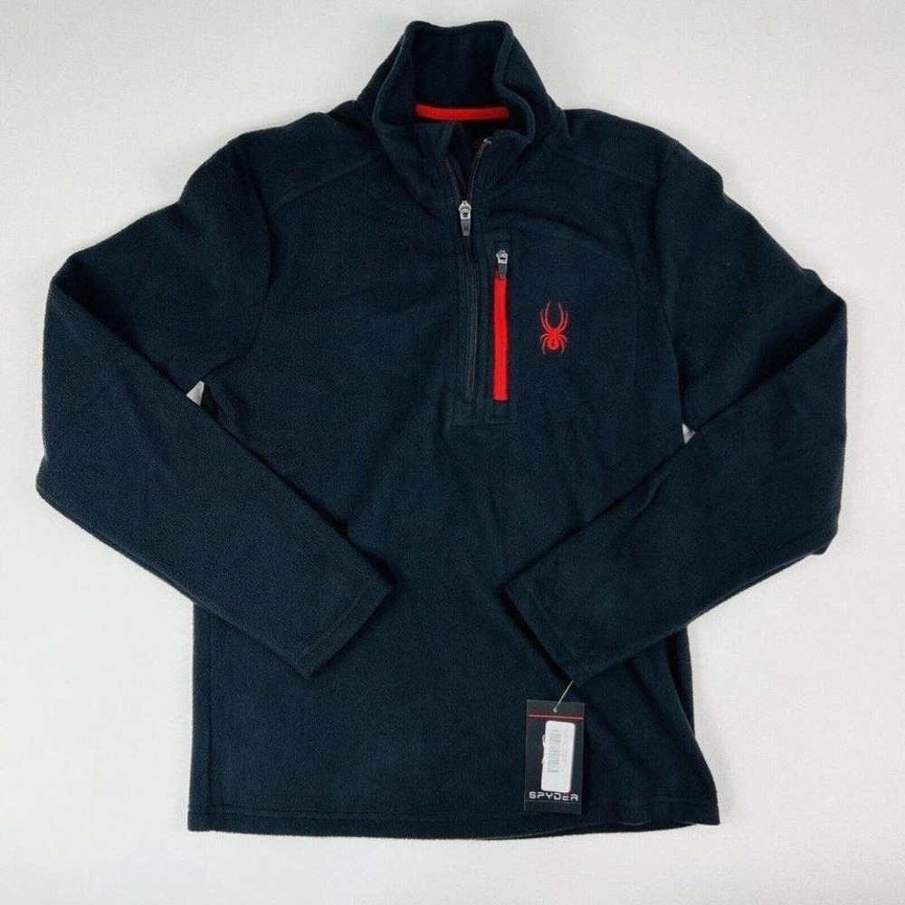 NWT Spyder Black w/ Red Embroidered 1/4‎ Zip Polyester Pullover Mens Size Medium